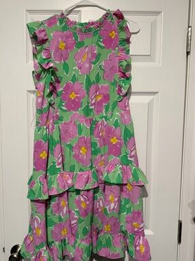Women’s Green & Pink Floral Ruffle Dress